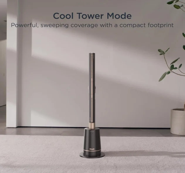 Shark TurboBlade Bladeless Tower Fan – Strong Airflow, 80ft Coverage, 10 Speeds & 180° Rotation